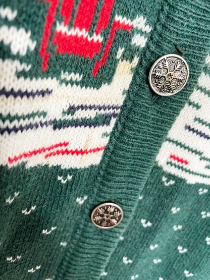 vintage NR winter cottage scene layered knit cardigan | northern reflections - good market thrift store