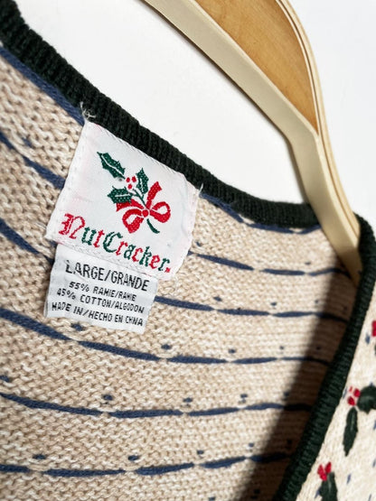 vintage nutcracker cable knit full zip holiday vest - good market thrift store