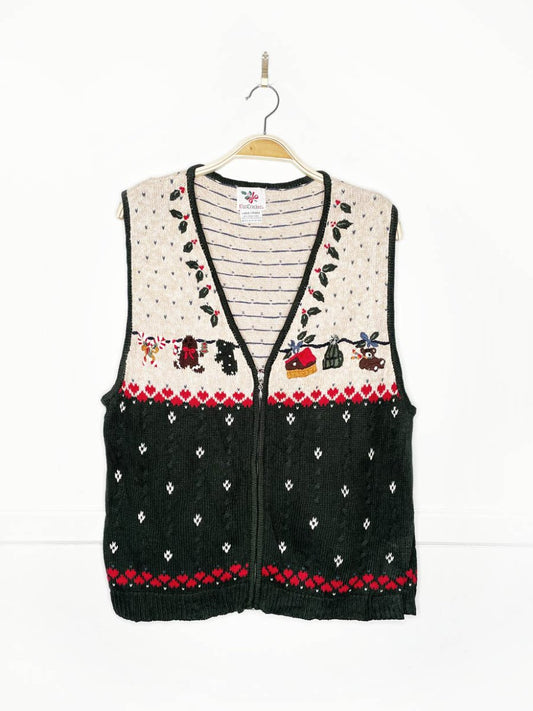 vintage nutcracker cable knit full zip holiday vest - good market thrift store
