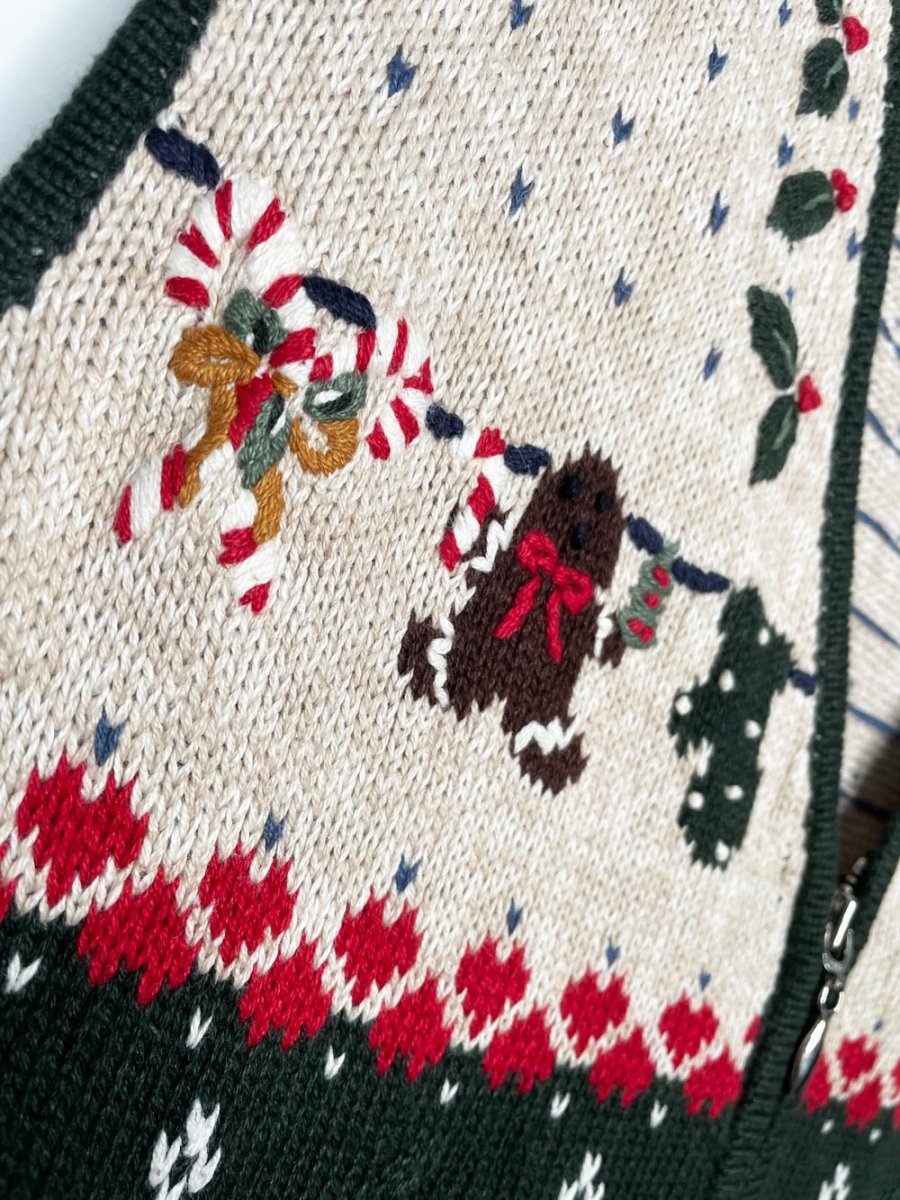 vintage nutcracker cable knit full zip holiday vest - good market thrift store