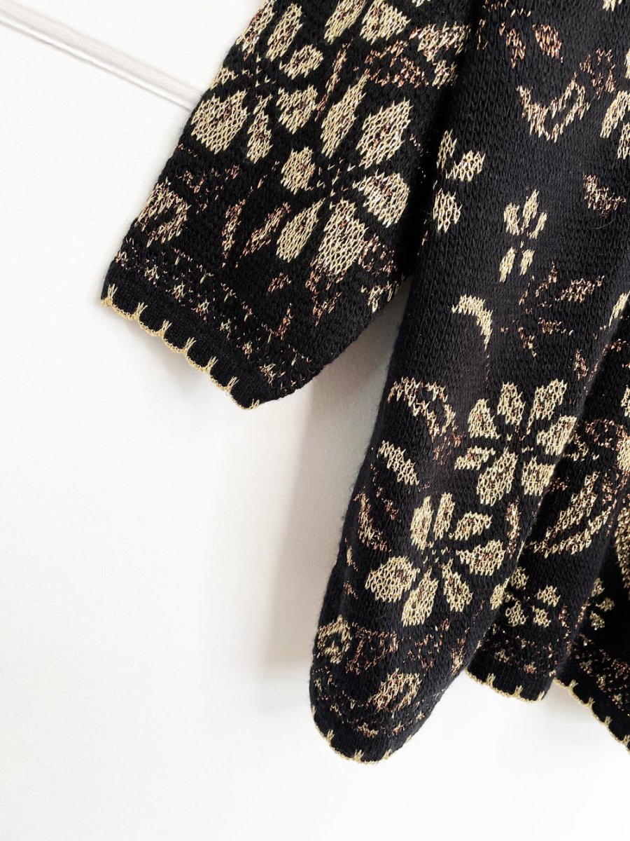 vintage nutcracker gold metallic holly knit sweater - good market thrift store