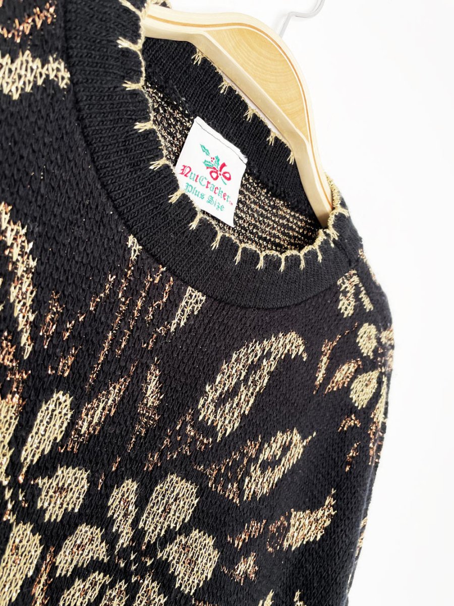 vintage nutcracker gold metallic holly knit sweater - good market thrift store