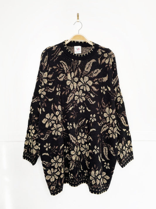 vintage nutcracker gold metallic holly knit sweater - good market thrift store