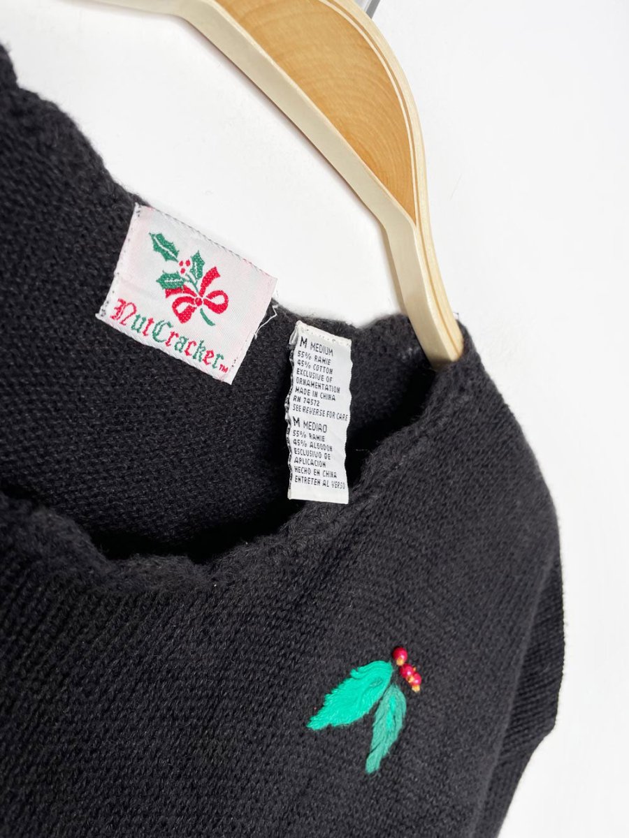 vintage nutcracker oh christmas tree embroidered knit sweater - good market thrift store