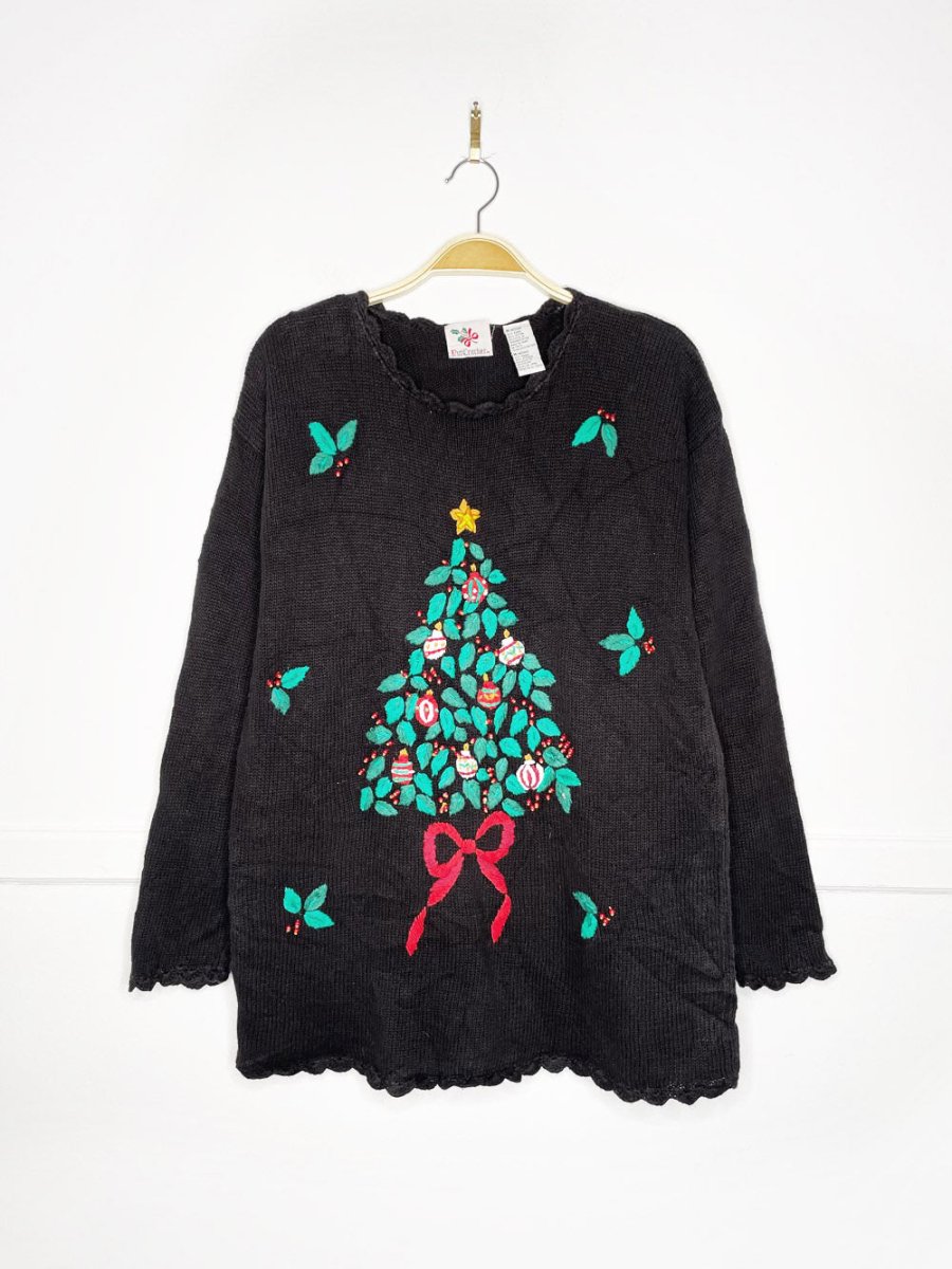 vintage nutcracker oh christmas tree embroidered knit sweater - good market thrift store