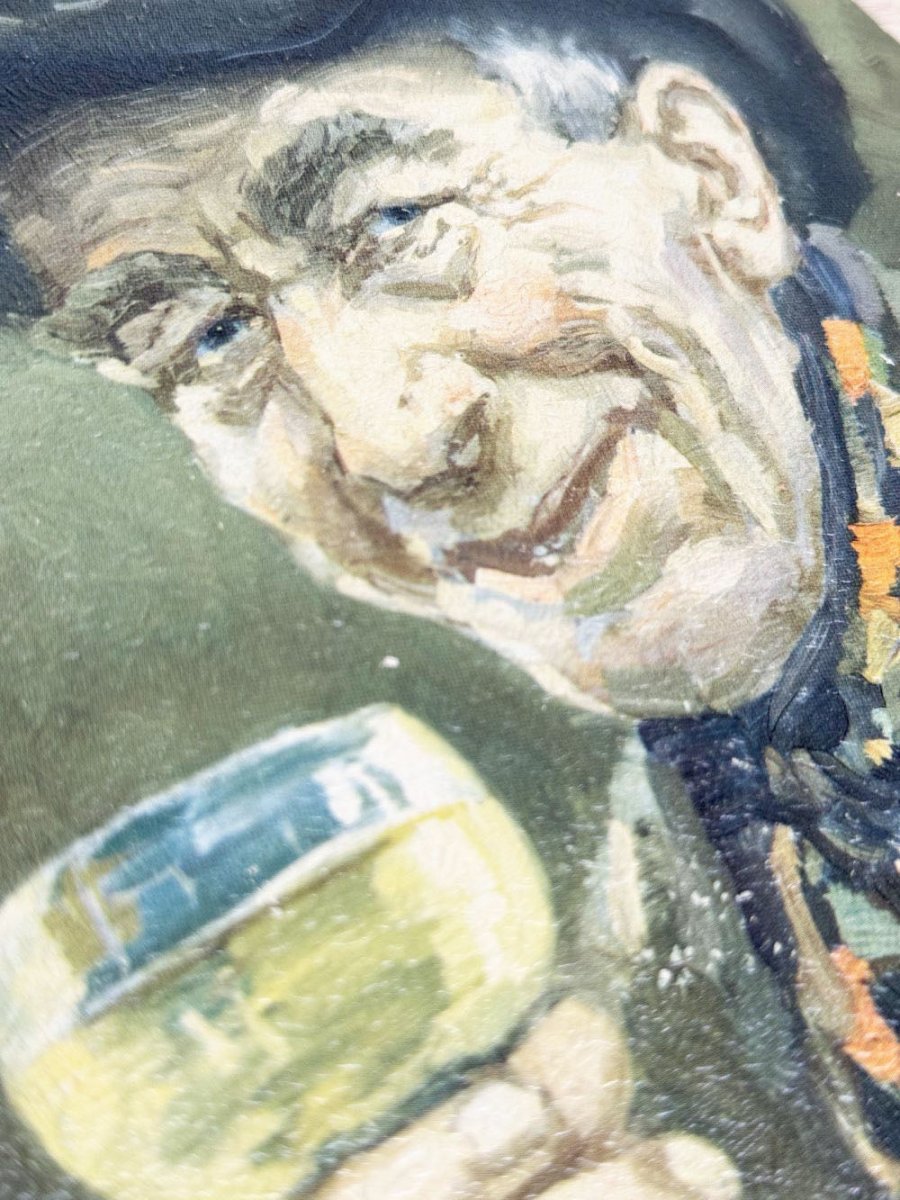 vintage oil on board of man drinking wine painting | bar decor - good market thrift store