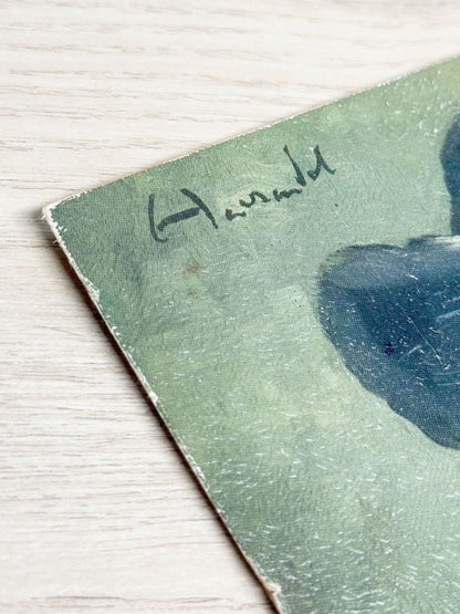 vintage oil on board of man drinking wine painting | bar decor - good market thrift store