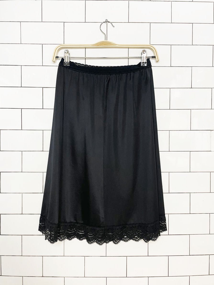 vintage olga secret hug sateen lace trim midi slip skirt - good market thrift store