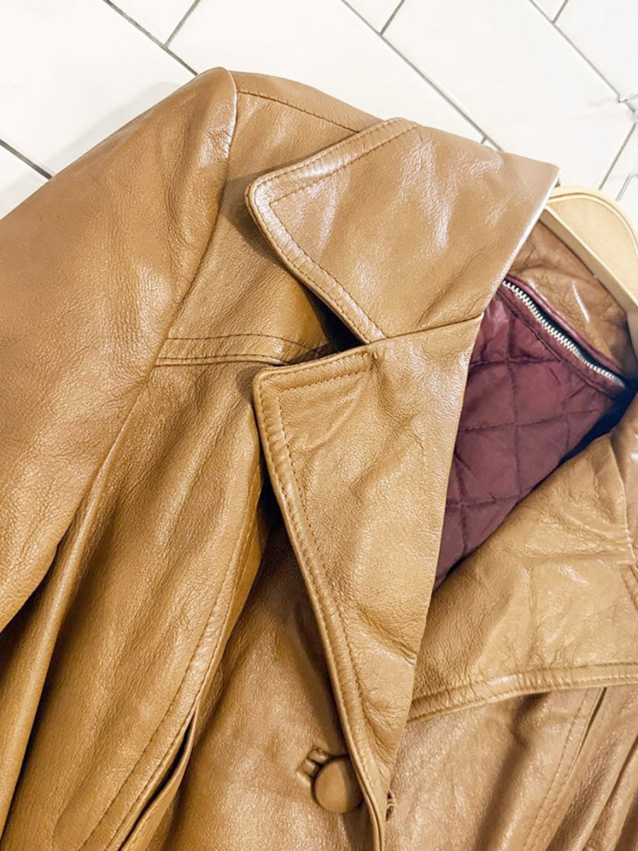 vintage olympic leather belted jacket | removable lining - good market thrift store