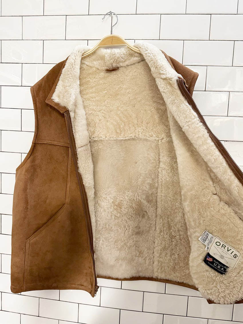 vintage orvis lamb shearling full zip vest | made in USA | arrow leather - good market thrift store