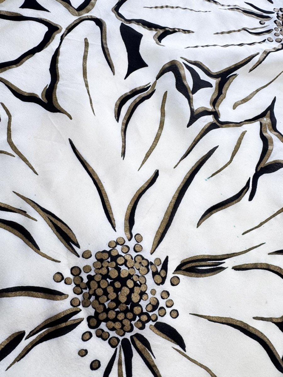 vintage oscar de la renta 100% silk floral painted square scarf | hand-rolled edge - good market thrift store