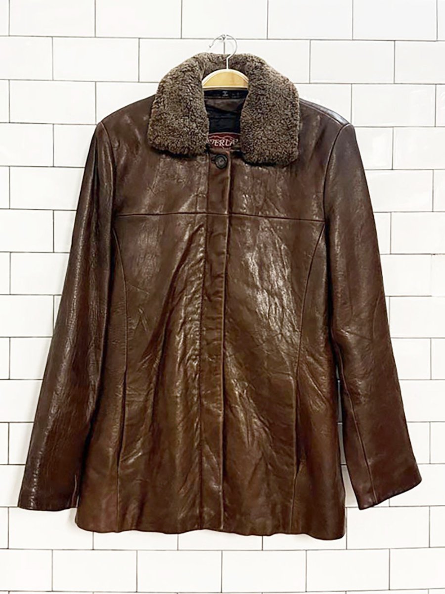 vintage overland shearling collar butter lambskin leather jacket - good market thrift store
