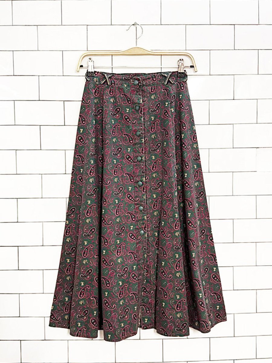 vintage paisley full button a - line midi skirt - good market thrift store