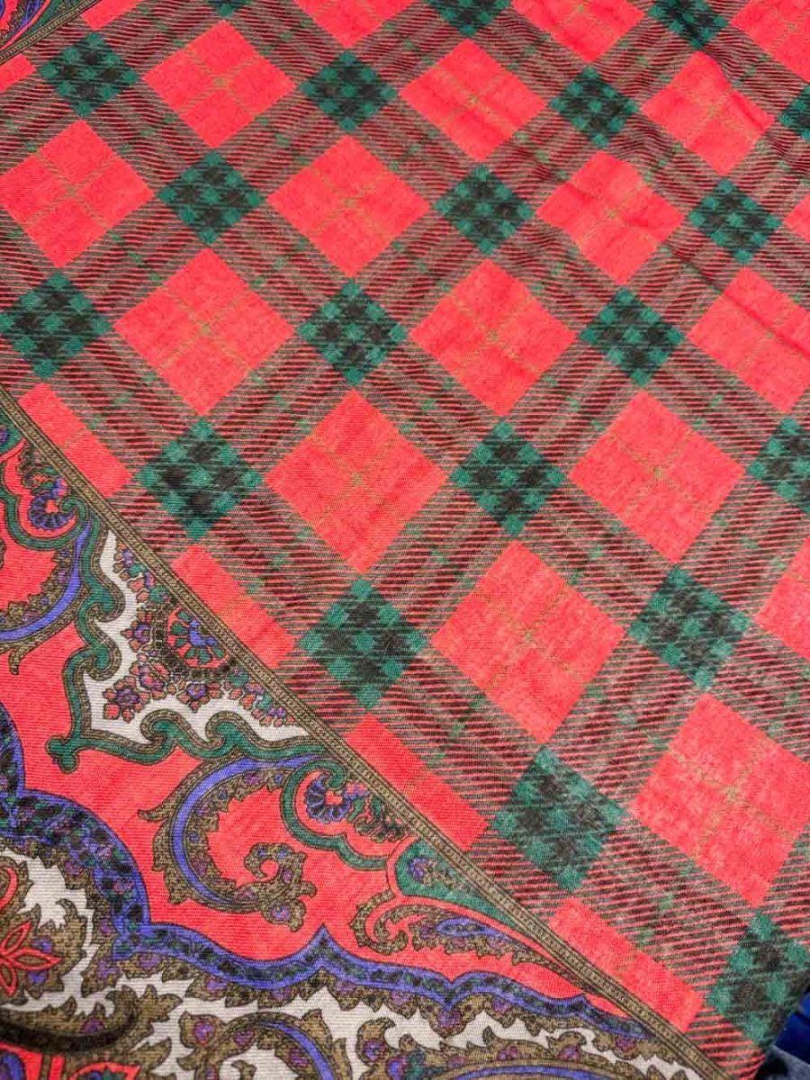 vintage paisley tartan woven xl square scarf | made in Italy - good market thrift store