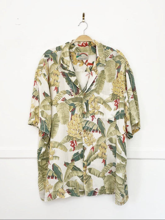 vintage paradise found banana leaf full button resort shirt - good market thrift store