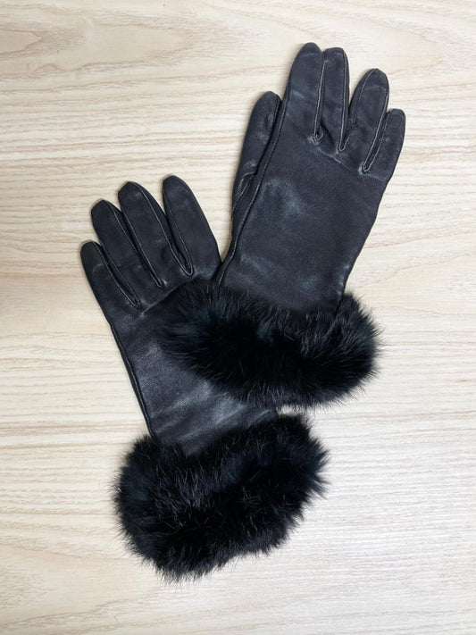 vintage paris rabbit fur trim lambskin leather gloves | lined - good market thrift store