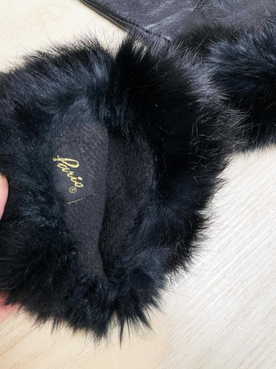 vintage paris rabbit fur trim lambskin leather gloves | lined - good market thrift store