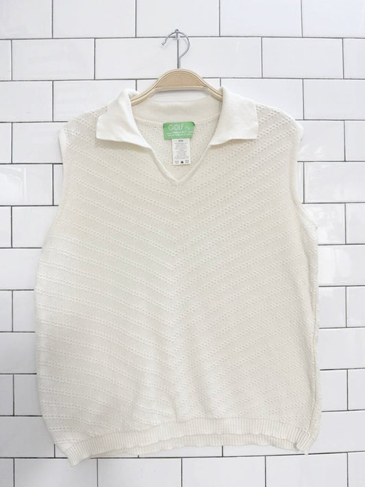vintage parkhurst pointelle checkvron collared knit top | made in Canada - good market thrift store
