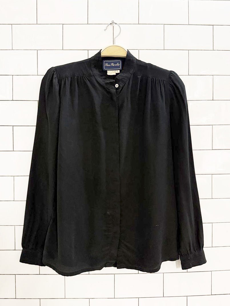 vintage pass parolle 100% silk pleated blouse - good market thrift store
