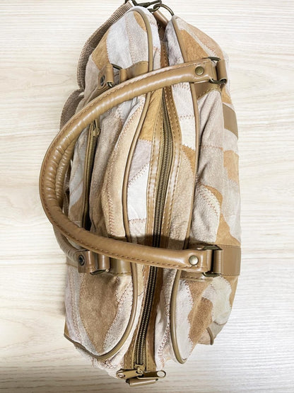 vintage patchwork suede leather mini duffle bag - good market thrift store