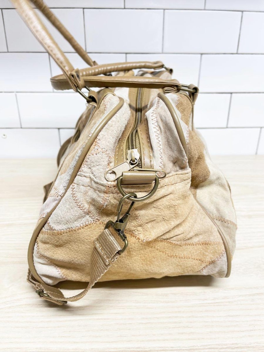 vintage patchwork suede leather mini duffle bag - good market thrift store