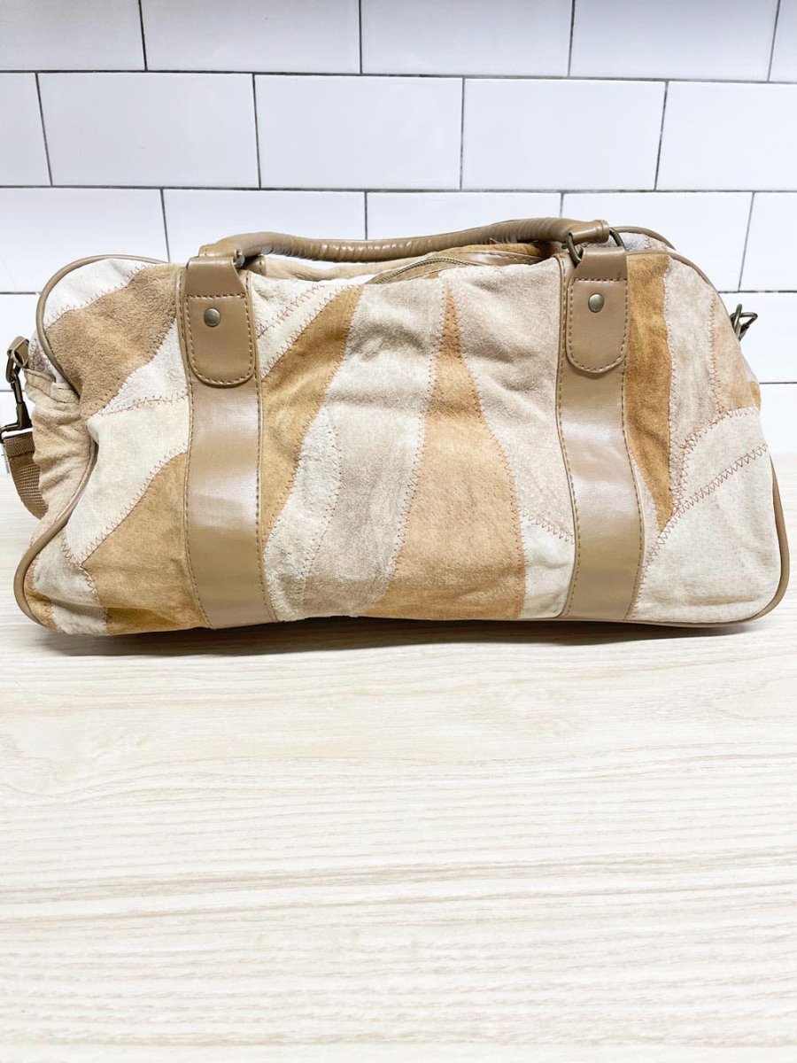 vintage patchwork suede leather mini duffle bag - good market thrift store