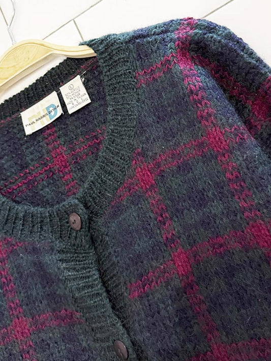 vintage paul harris mohair - blend plaid knit cardigan - good market thrift store