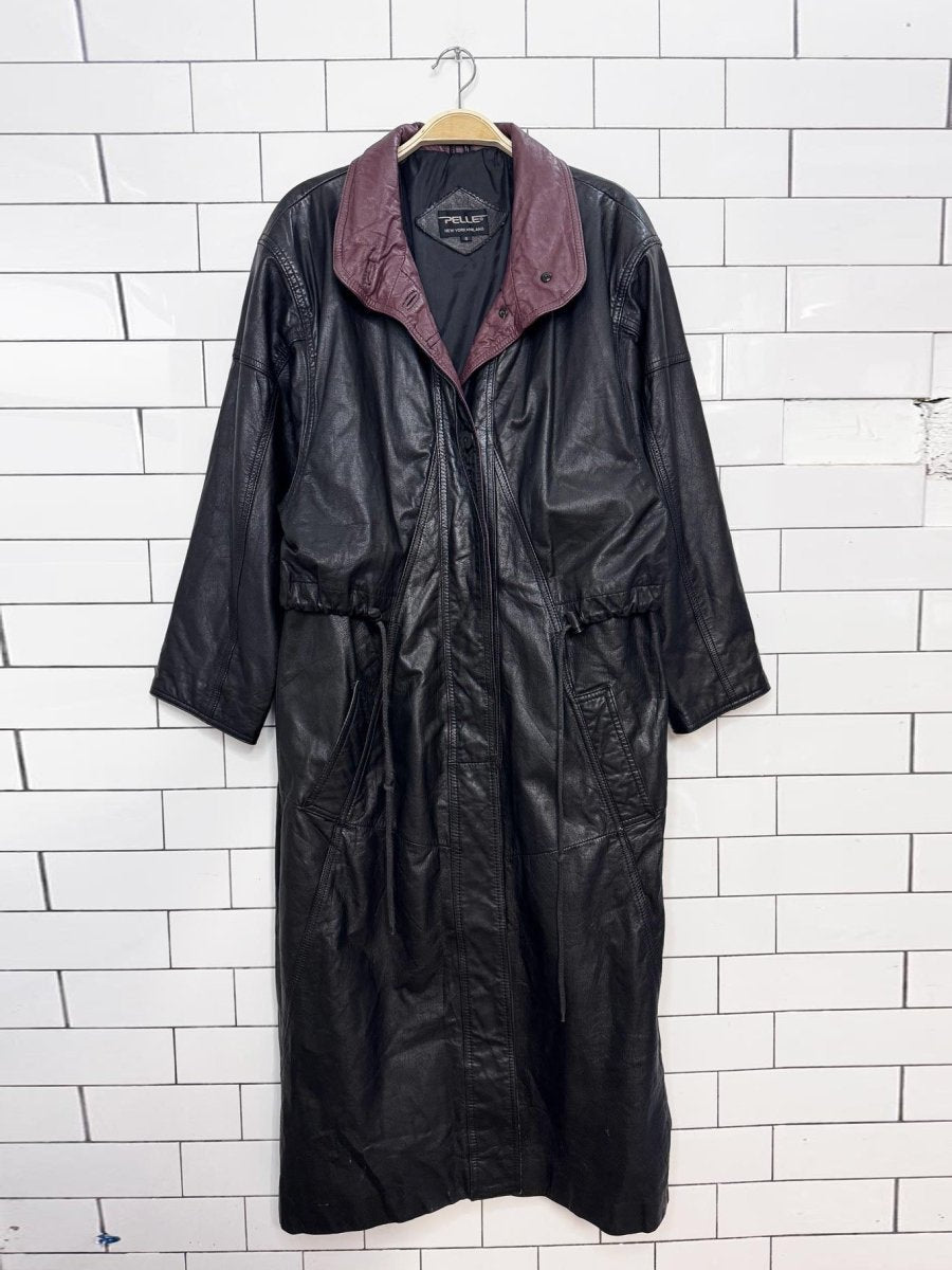 vintage pelle new york leather drawstring cape two-tone full length jacket - good market thrift store