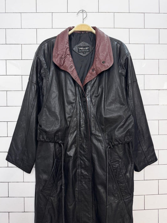 vintage pelle new york leather drawstring cape two-tone full length jacket - good market thrift store