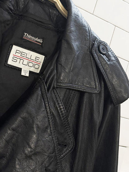 vintage pelle studio leather double breasted belted trench coat - good market thrift store