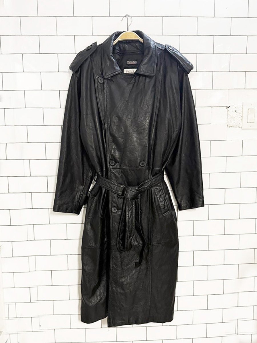 vintage pelle studio leather double breasted belted trench coat - good market thrift store