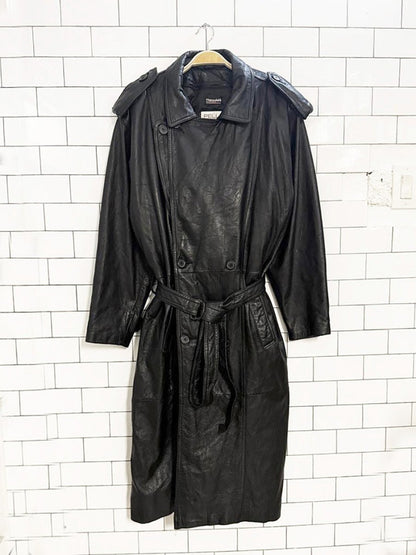 vintage pelle studio leather double breasted belted trench coat - good market thrift store