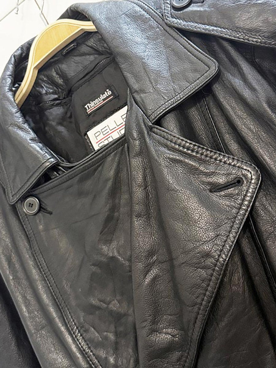 vintage pelle studio leather double breasted belted trench coat - good market thrift store