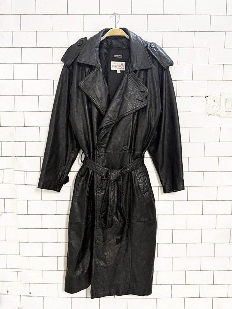 vintage pelle studio leather double breasted belted trench coat - good market thrift store
