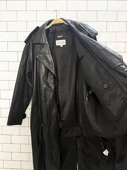 vintage pelle studio leather double breasted belted trench coat - good market thrift store