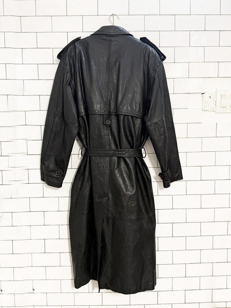 vintage pelle studio leather double breasted belted trench coat - good market thrift store