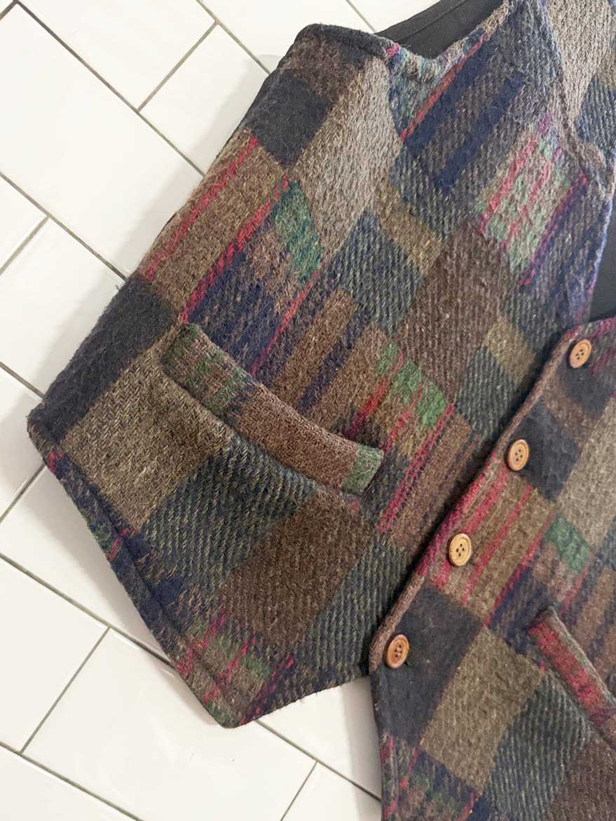 vintage pere mar wool - blend woven check vest | made in India - good market thrift store