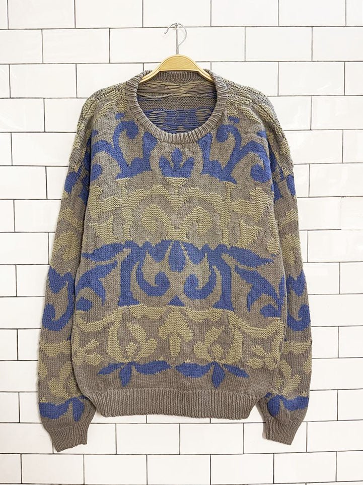 vintage perry ellis portfolio hand - knit chunky abstract sweater - good market thrift store