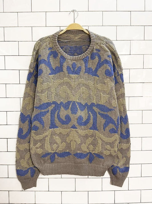 vintage perry ellis portfolio hand - knit chunky abstract sweater - good market thrift store