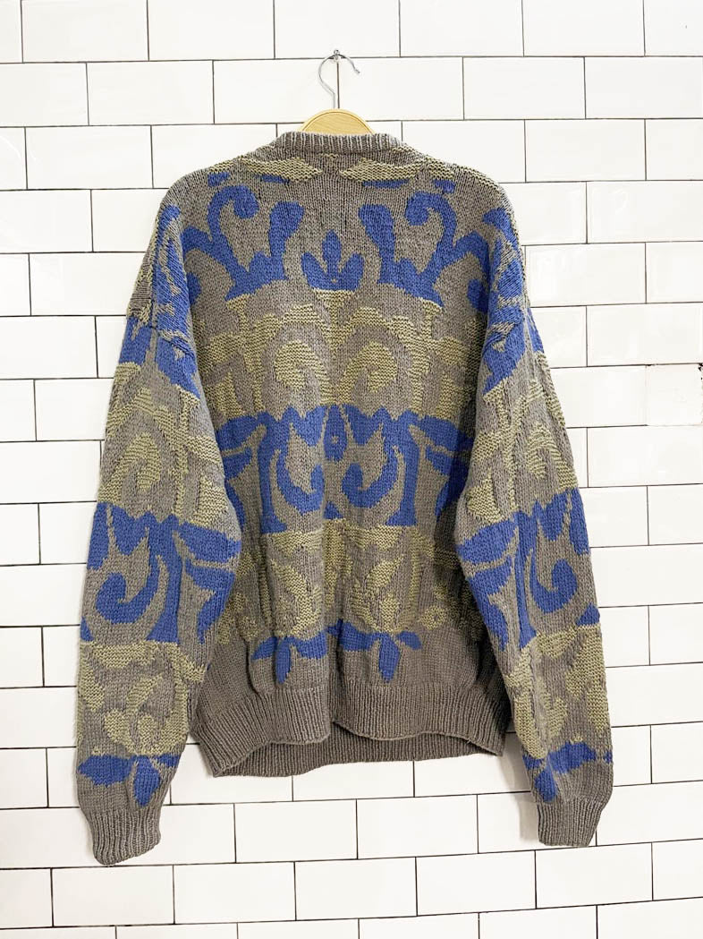 vintage perry ellis portfolio hand - knit chunky abstract sweater - good market thrift store