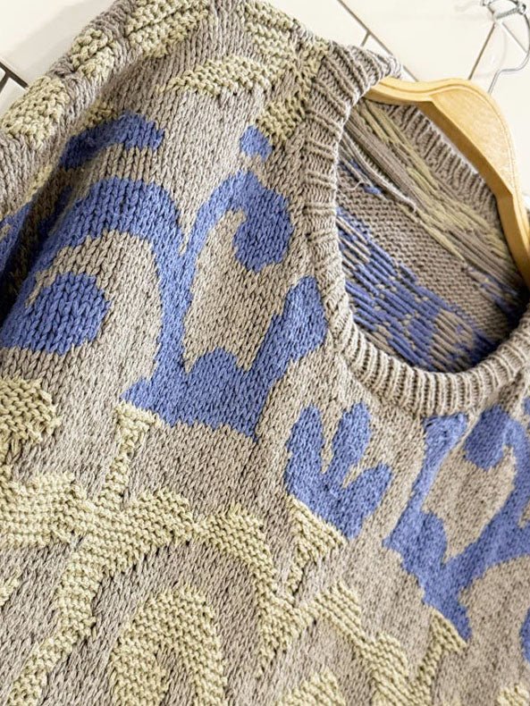 vintage perry ellis portfolio hand - knit chunky abstract sweater - good market thrift store