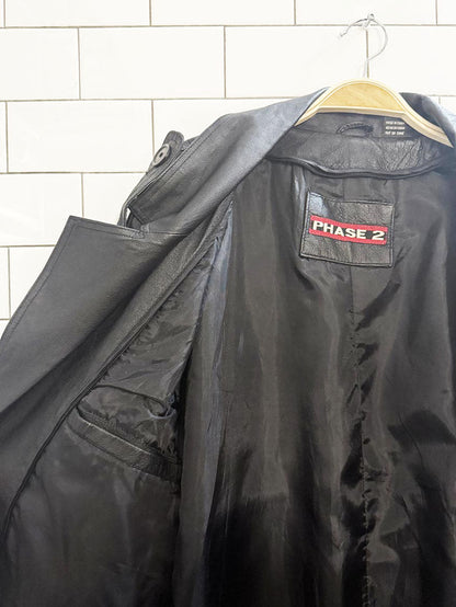 vintage phase 2 leather double breasted belted trench coat - good market thrift store