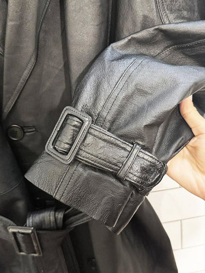 vintage phase 2 leather double breasted belted trench coat - good market thrift store