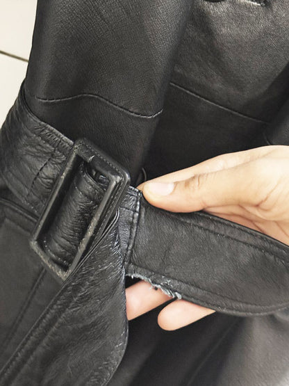 vintage phase 2 leather double breasted belted trench coat - good market thrift store