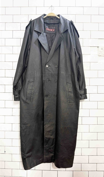 vintage phase 2 leather double breasted belted trench coat - good market thrift store