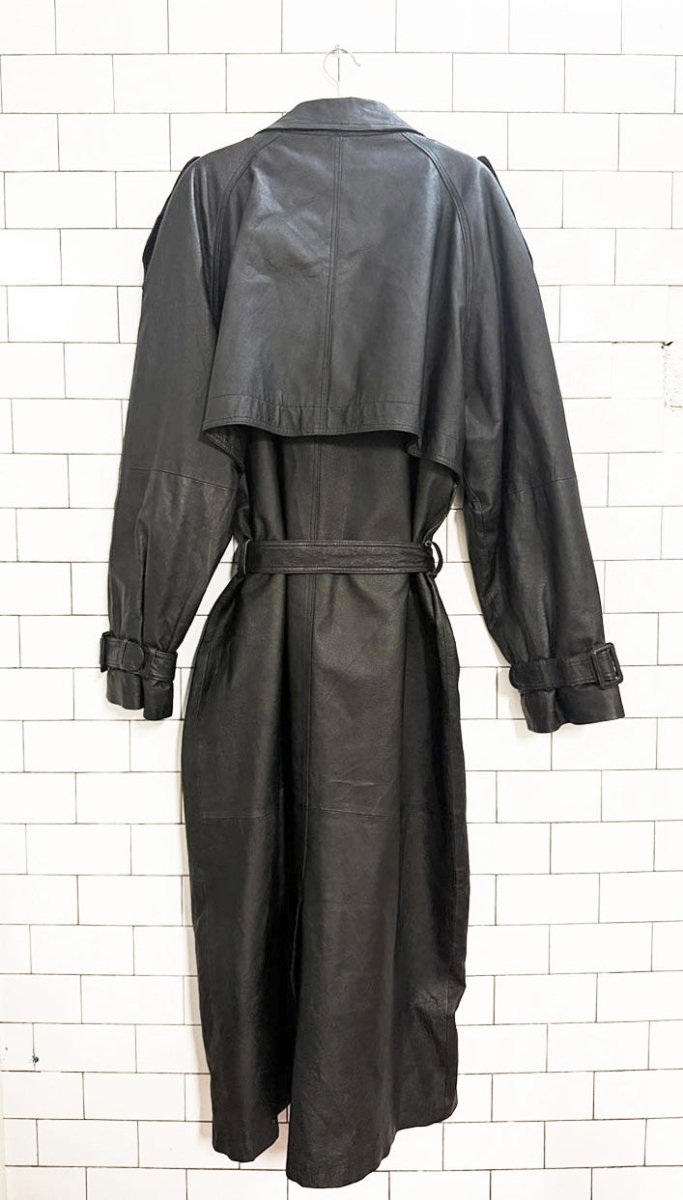 vintage phase 2 leather double breasted belted trench coat - good market thrift store