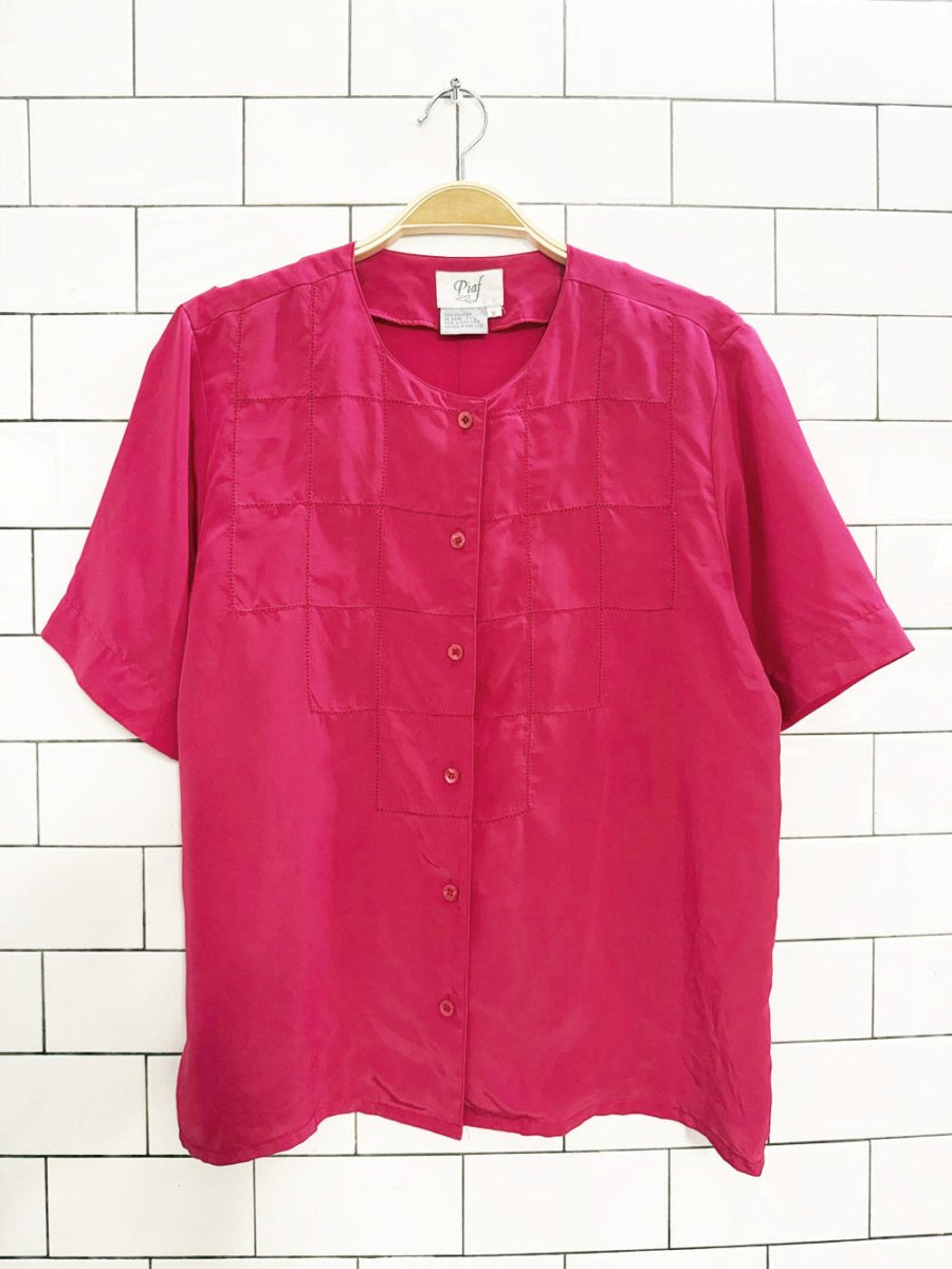vintage piaf satin boxy full button blouse - good market thrift store