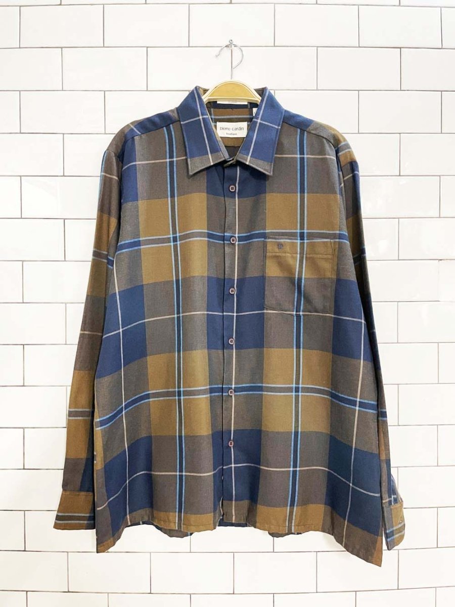 vintage pierre cardin logo pocket plaid shirt - good market thrift store