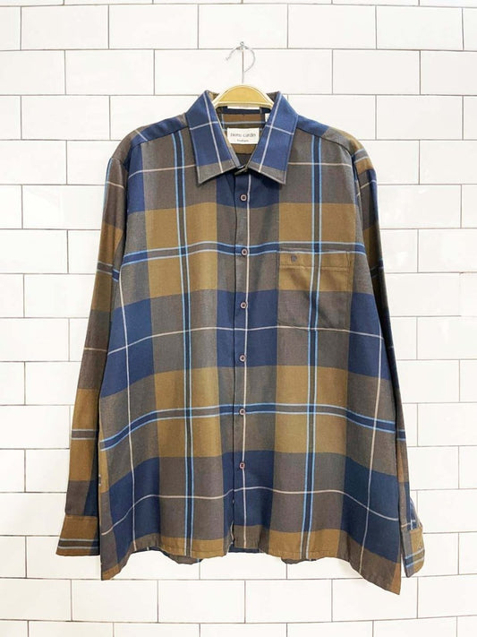 vintage pierre cardin logo pocket plaid shirt - good market thrift store