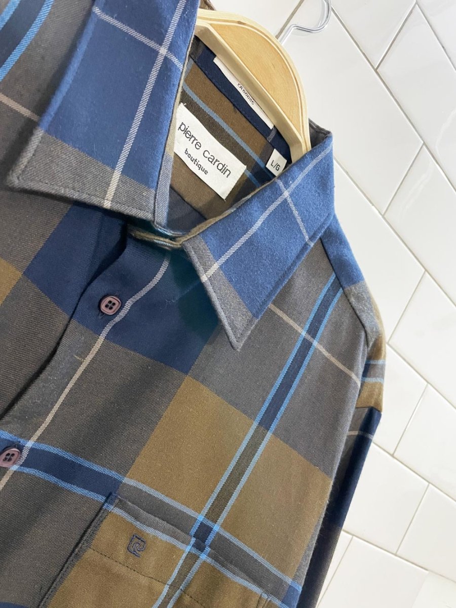 vintage pierre cardin logo pocket plaid shirt - good market thrift store